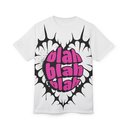 Blah Blah Blah Graphic Tee — Bold Pink Retro Statement T‑Shirt