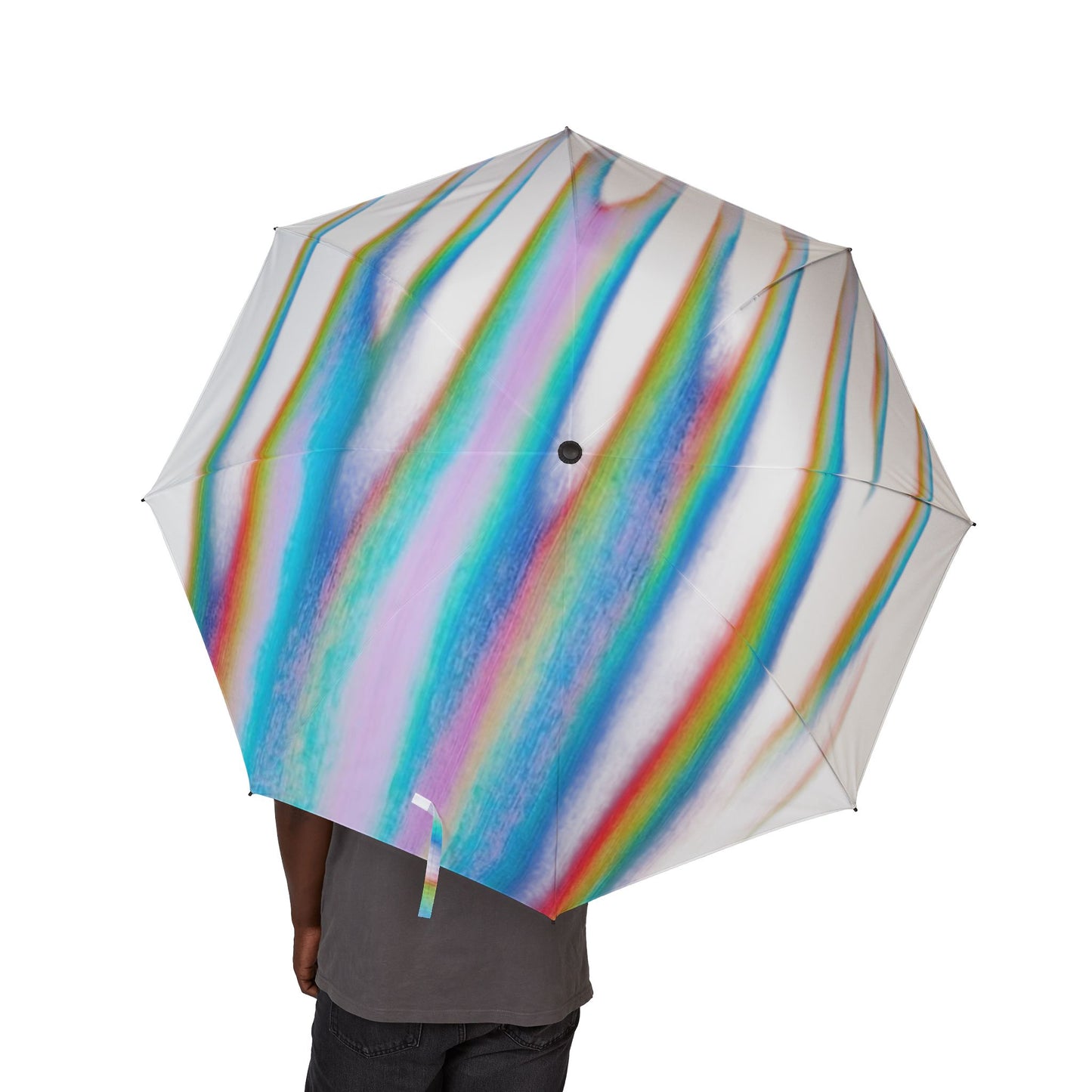 Foldable Umbrella — Iridescent Rainbow Stripes Waterproof Compact Umbrella