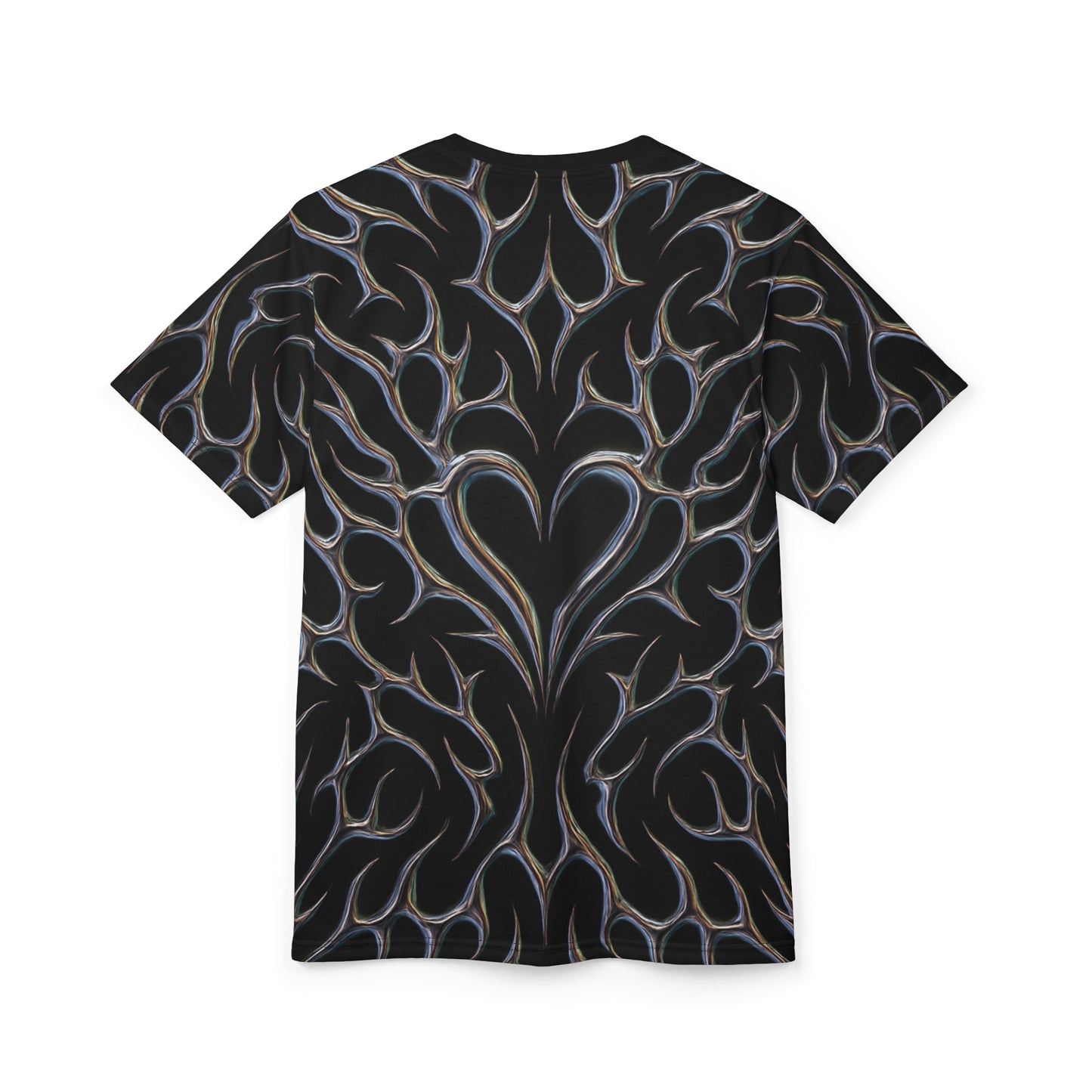 Tribal Heart Graphic Tee — Metallic Flame Design T-Shirt