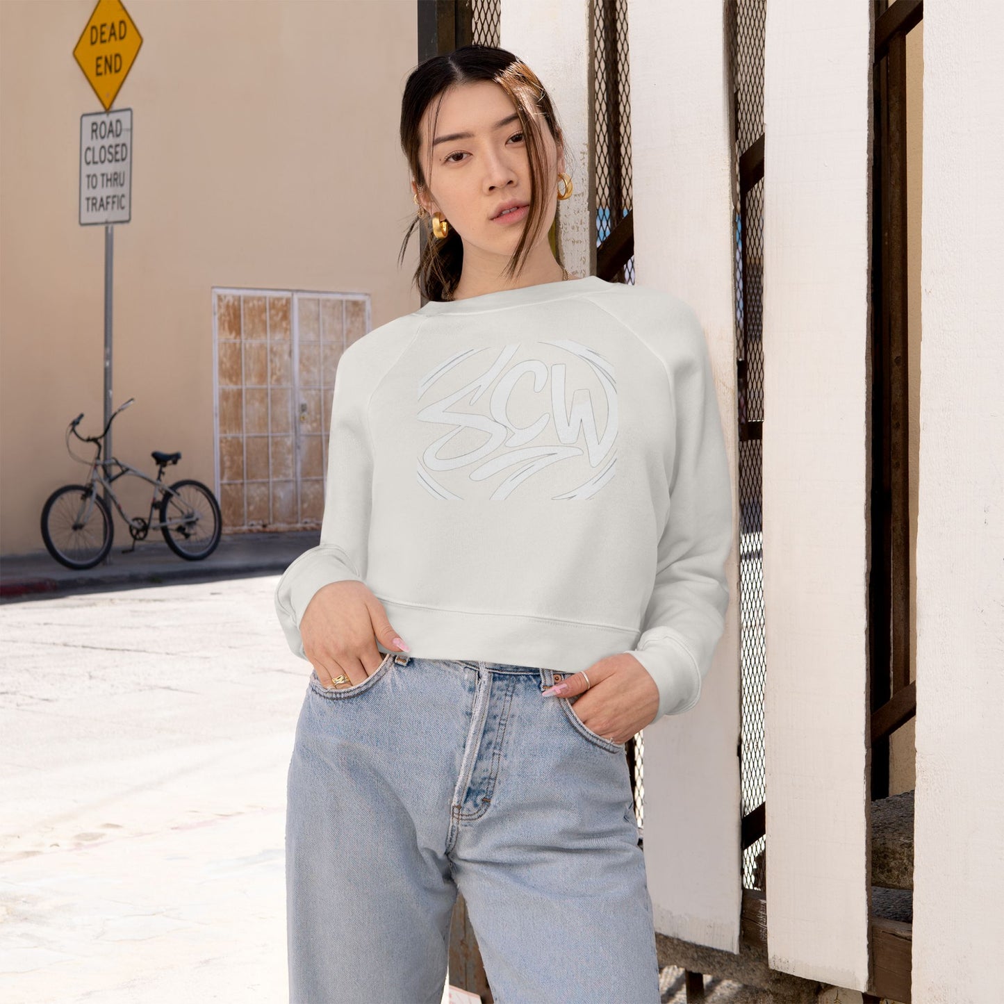 Sincere Cropped Pullover — Trendy Repeat Pattern Sweatshirt