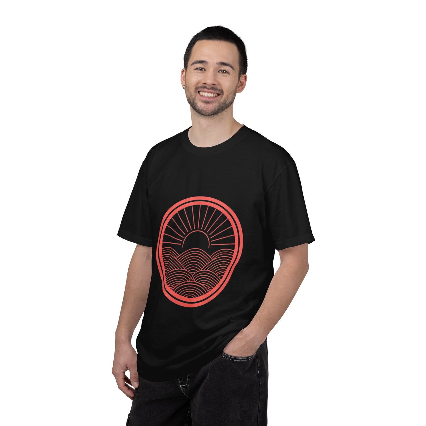 Sunrise Waves T-Shirt — Minimal Coral Circle Graphic Tee