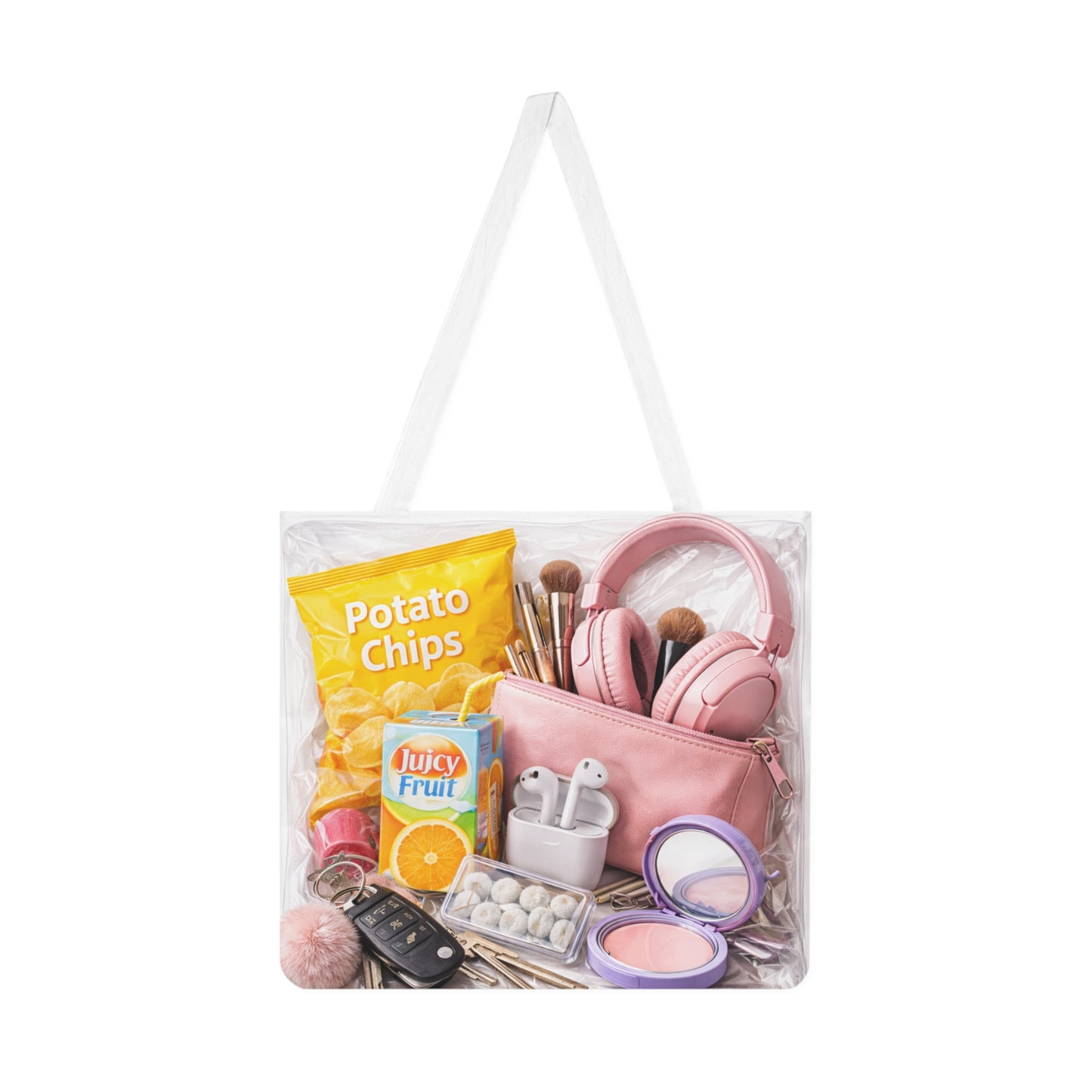 Clear Shoulder Tote Bag with Pink Accessories Photo Print