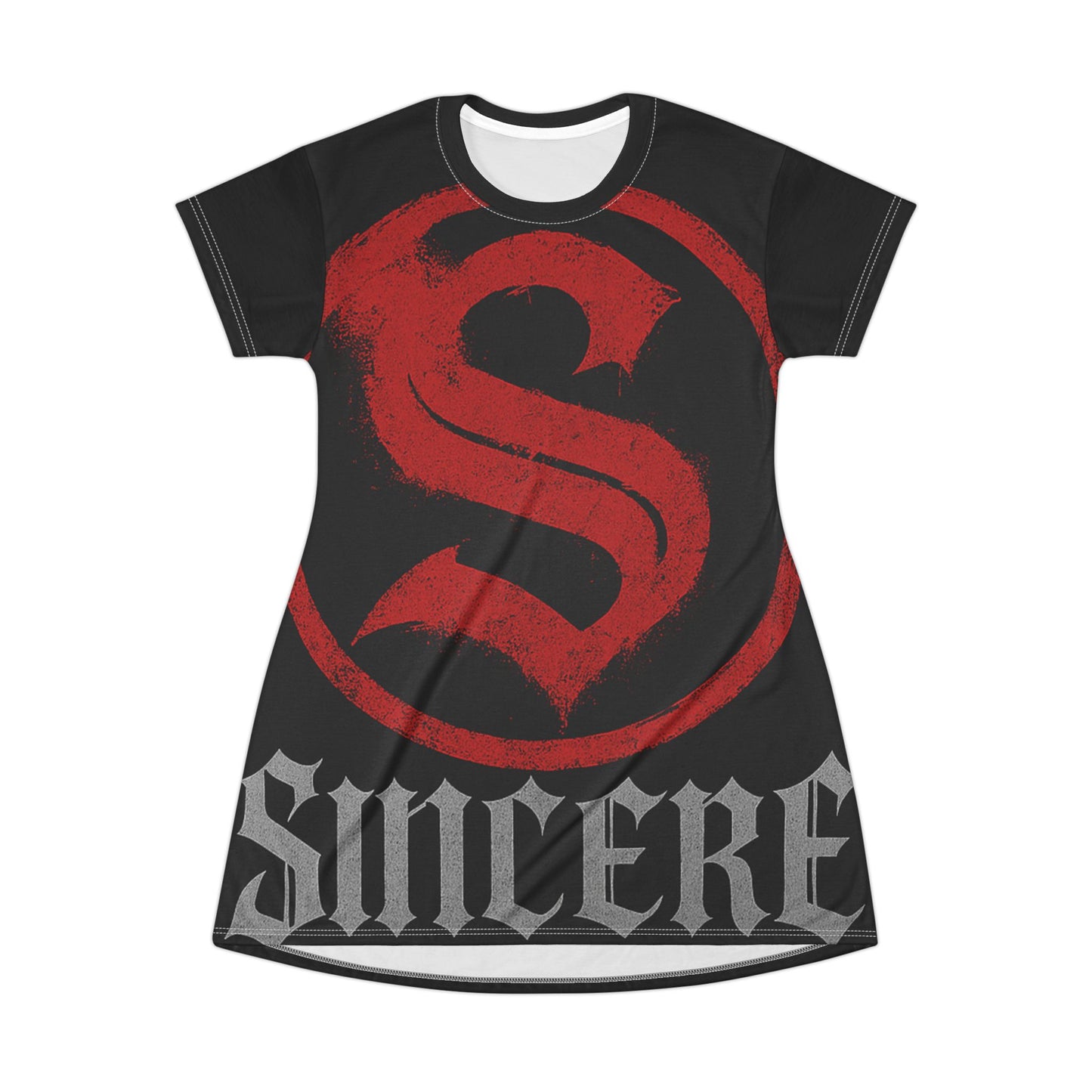Sincere Red Emblem All-Over Print T-Shirt Dress