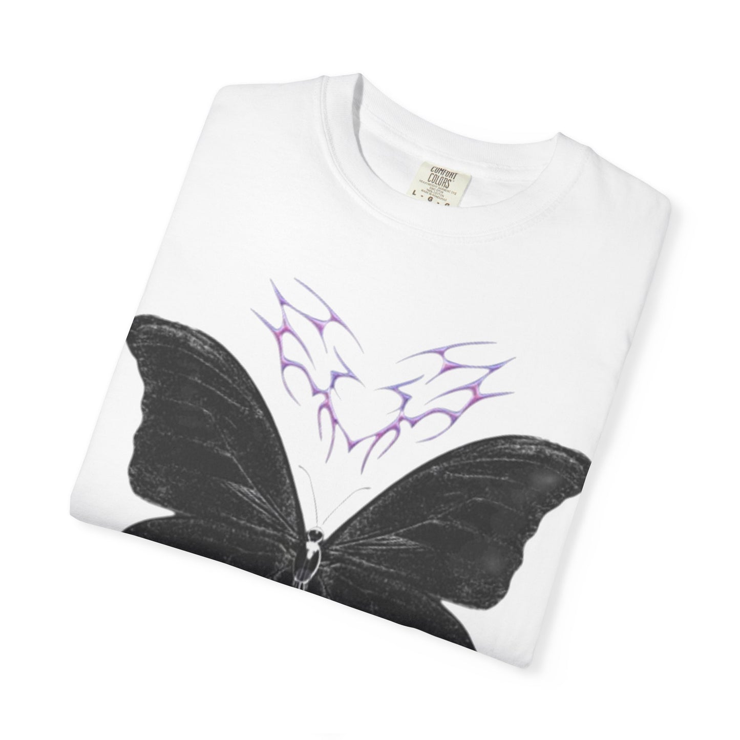 Black Butterfly Graphic T-Shirt — Gothic Violet Chest Accent
