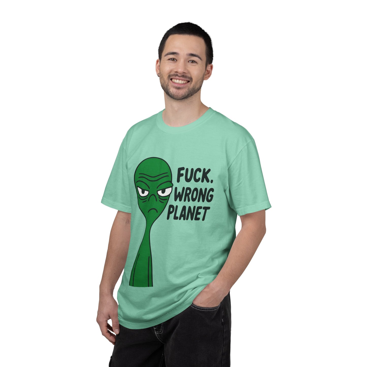 Alien Graphic T-Shirt — "F***, Wrong Planet" Funny Retro Tee