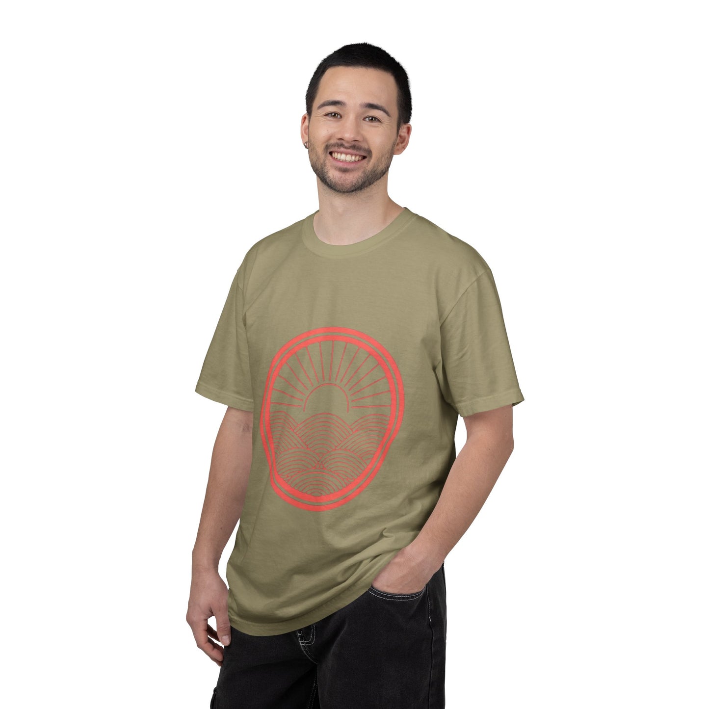 Sunrise Waves T-Shirt — Minimal Coral Circle Graphic Tee