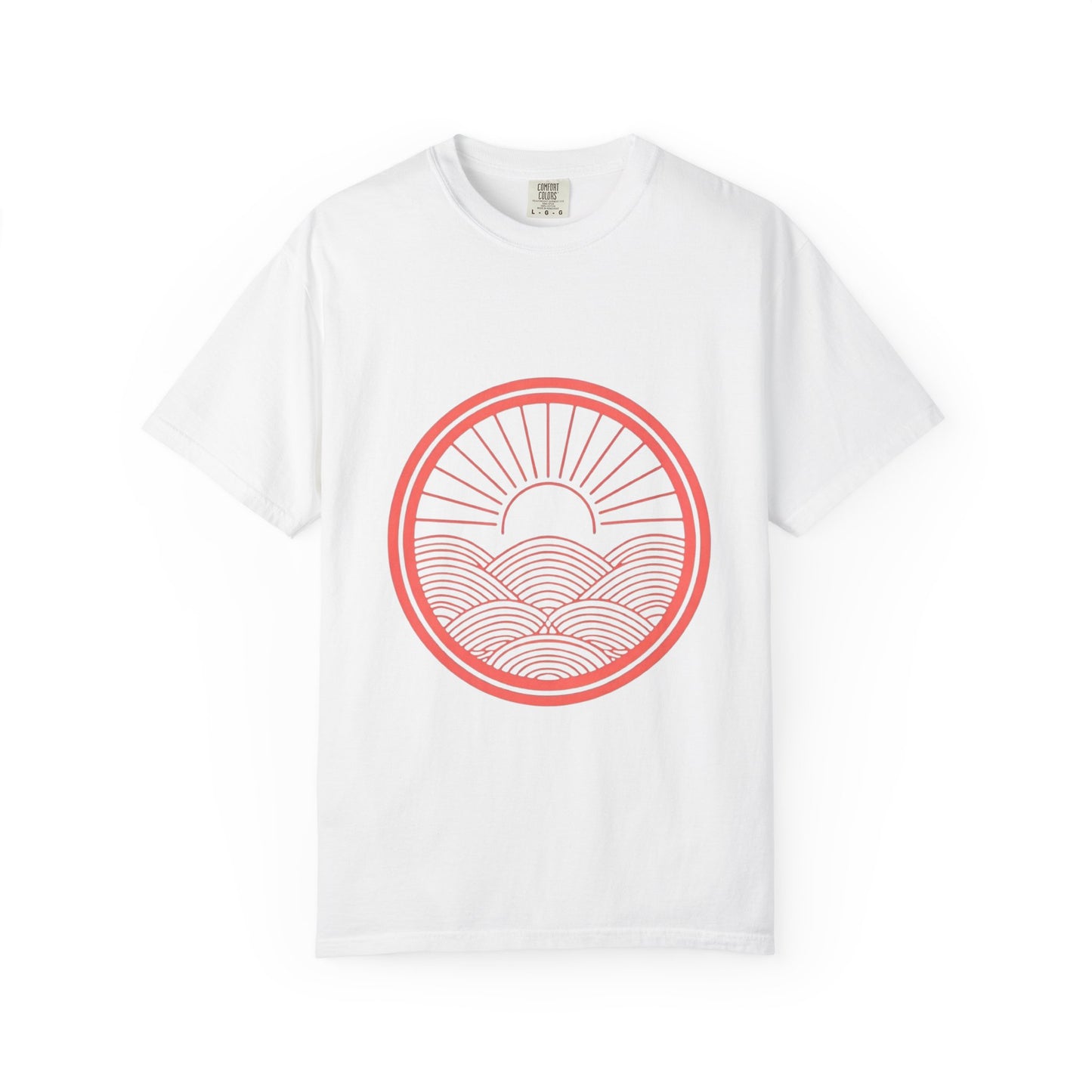 Sunrise Waves T-Shirt — Minimal Coral Circle Graphic Tee