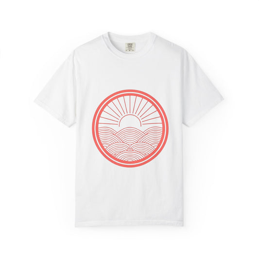 Sunrise Waves T-Shirt — Minimal Coral Circle Graphic Tee