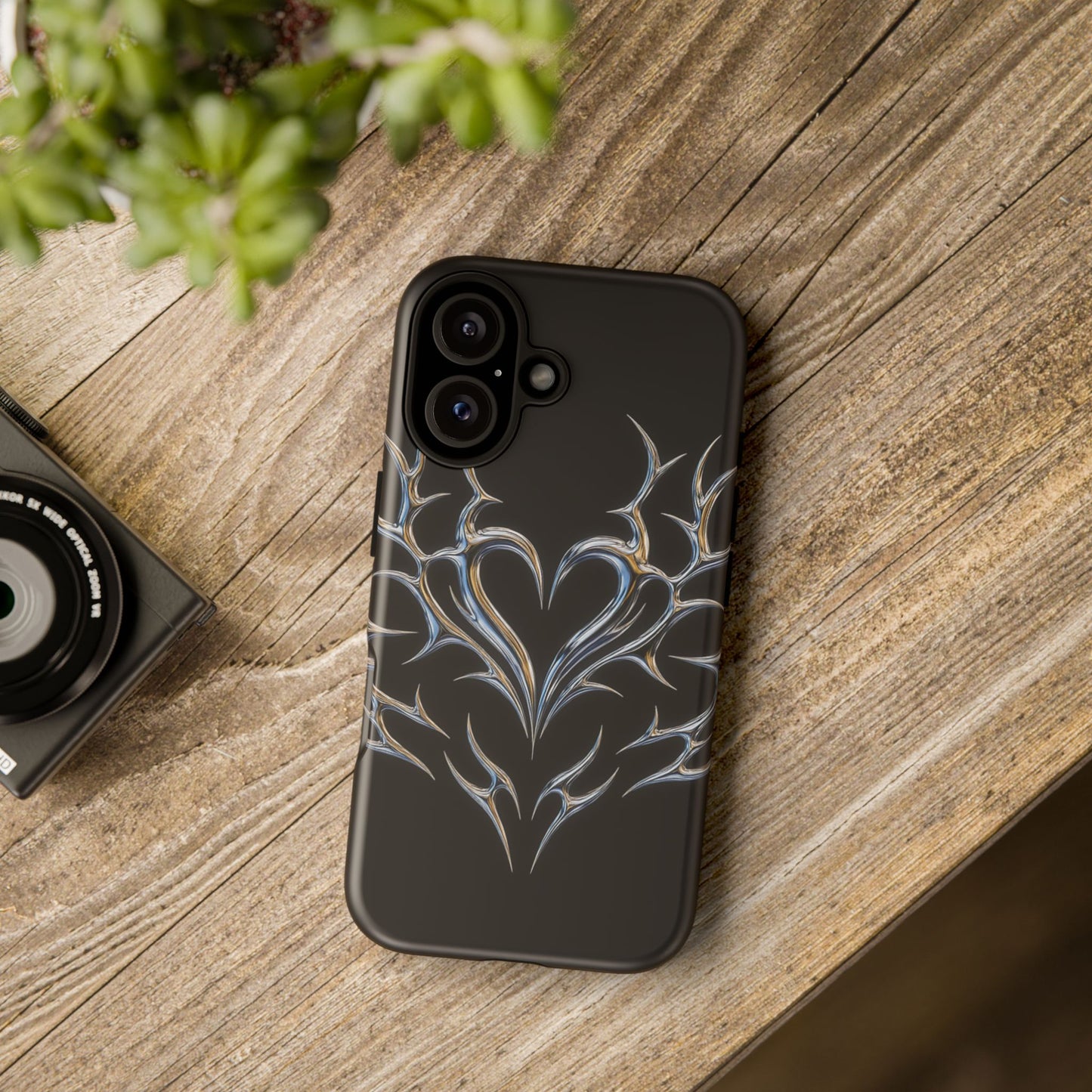 Glossy Tough Phone Case — Metallic Tribal Heart Design