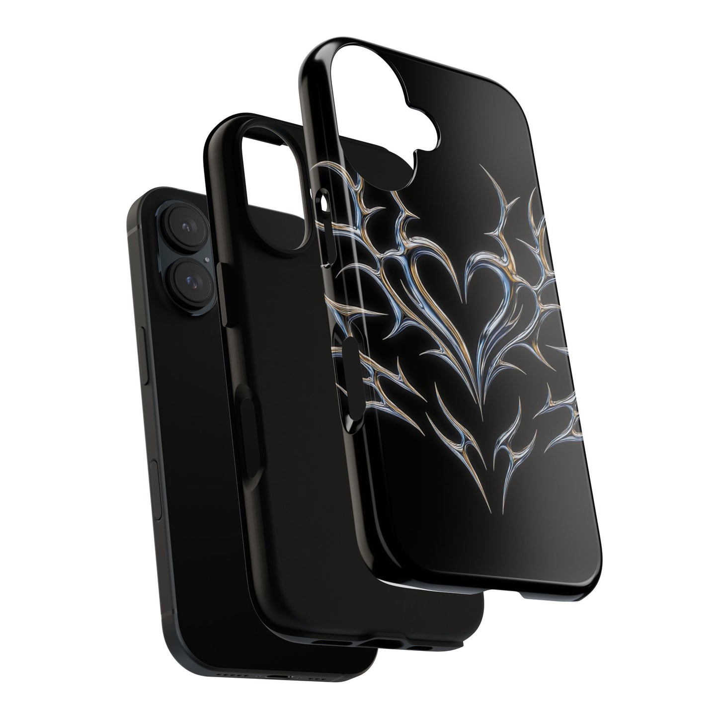 Glossy Tough Phone Case — Metallic Tribal Heart Design