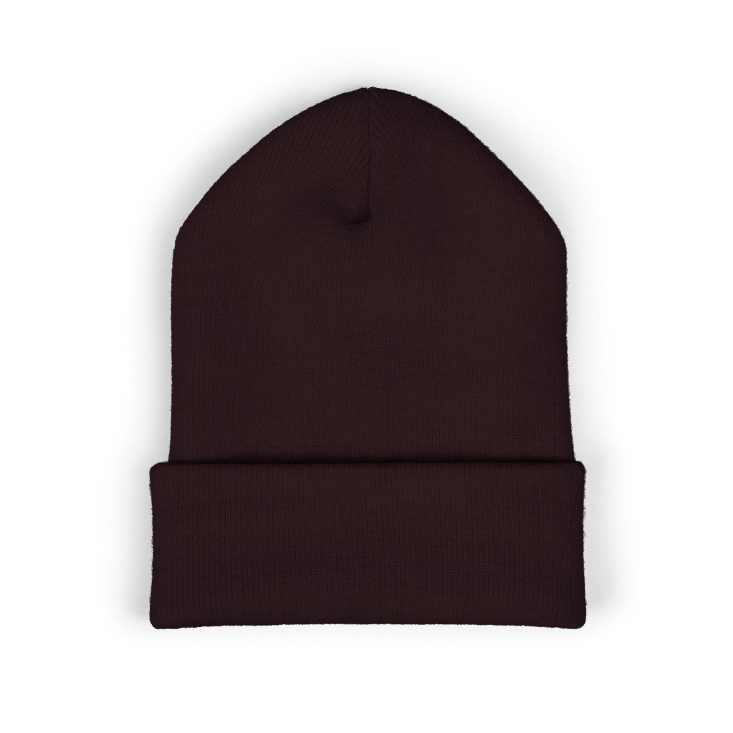 Sinister Embroidered Cuffed Beanie — Gothic Skull Patch Knit Hat