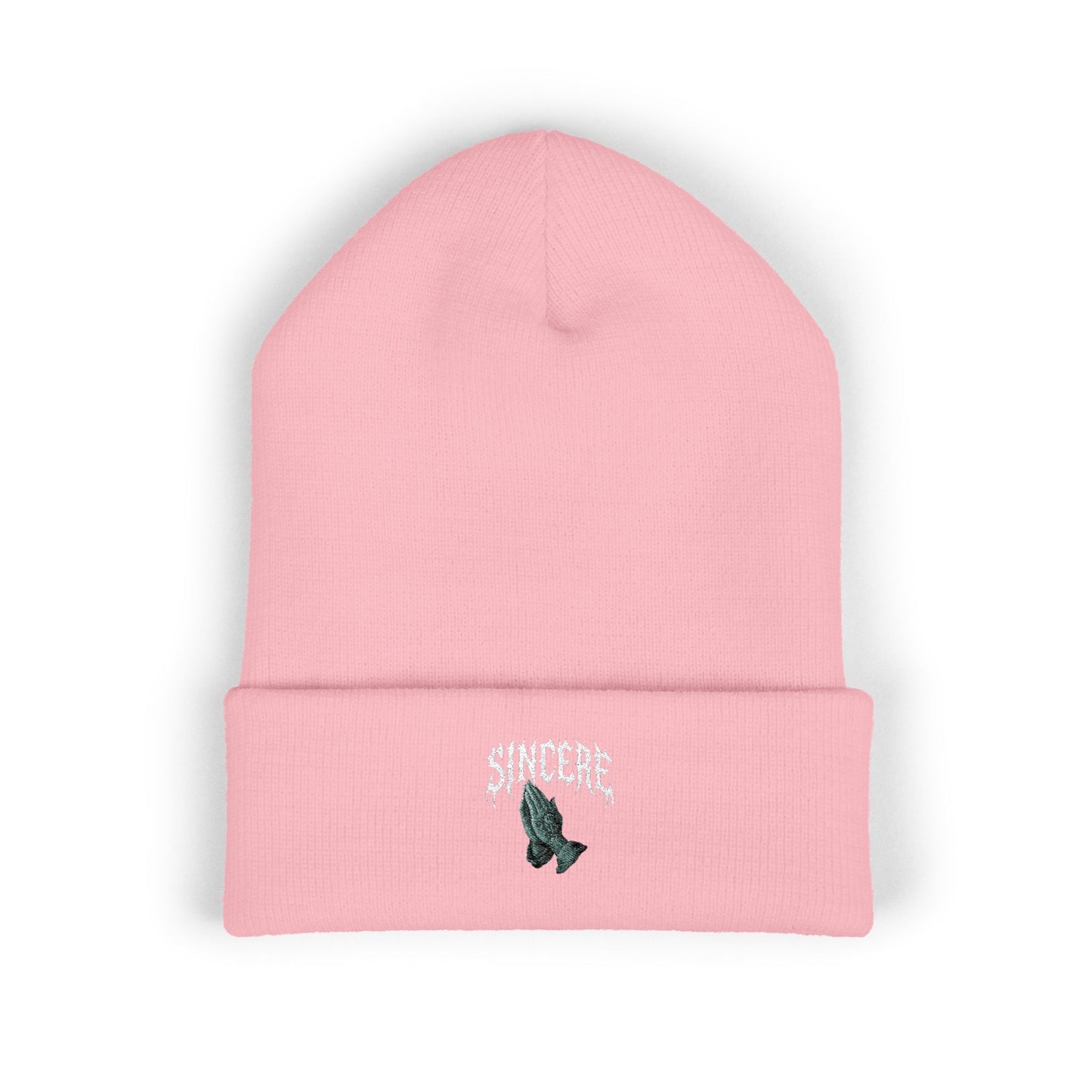 Sinister Embroidered Cuffed Beanie — Gothic Skull Patch Knit Hat