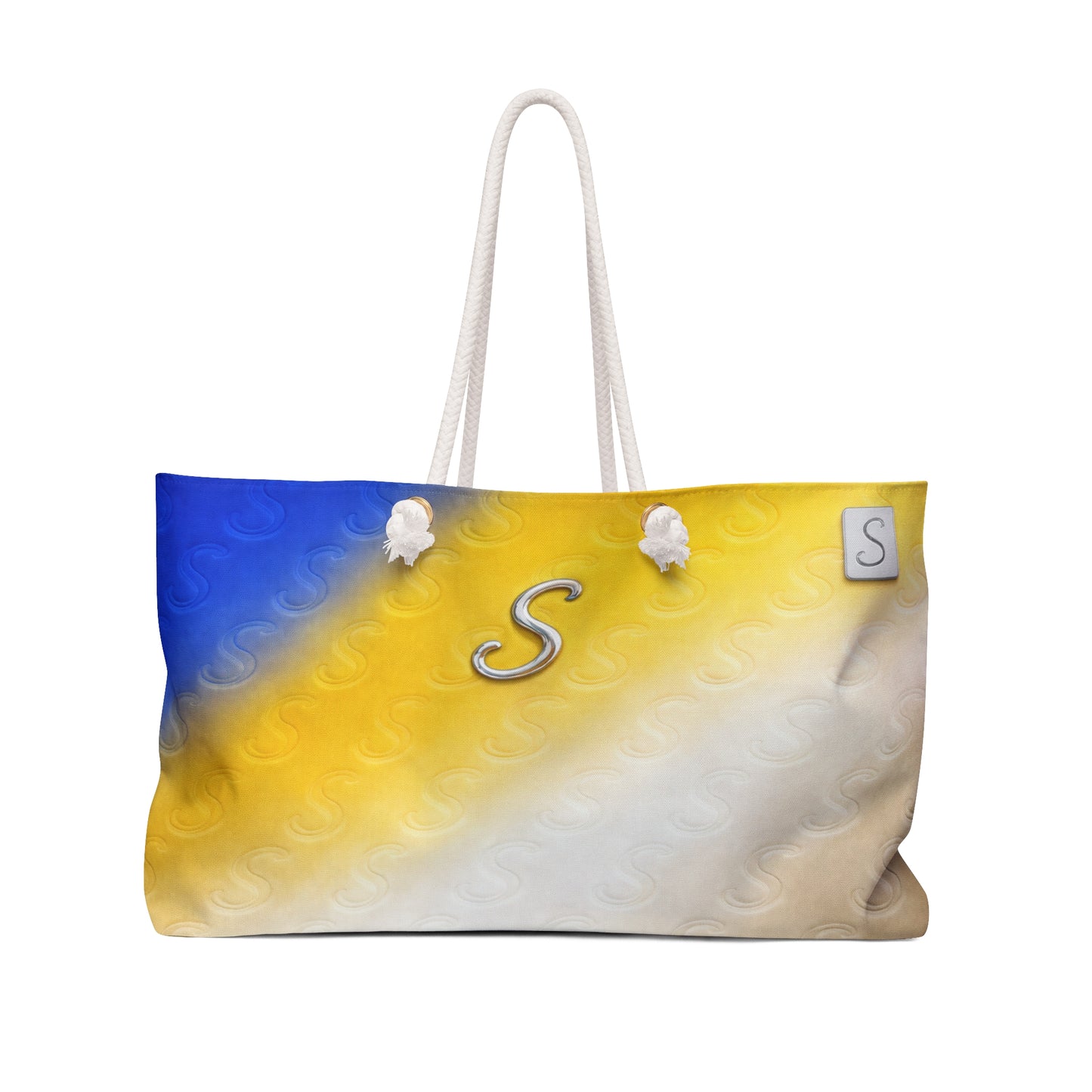 Monogram 'S' Sunset Weekender Bag – Blue, Gold & Cream Beach Travel Tote
