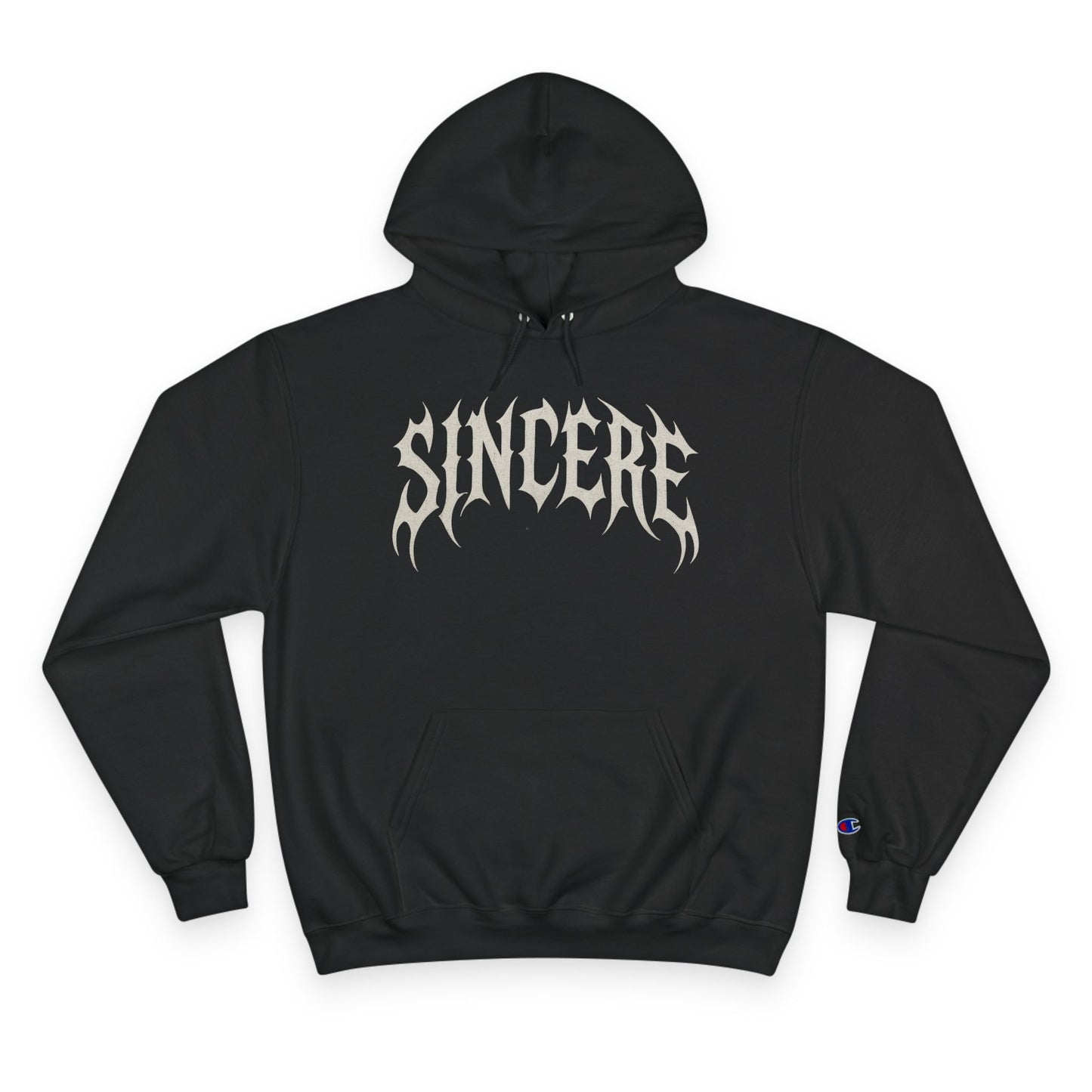 Sincere Graphic Hoodie — Bold Flame Lettering Champion Style