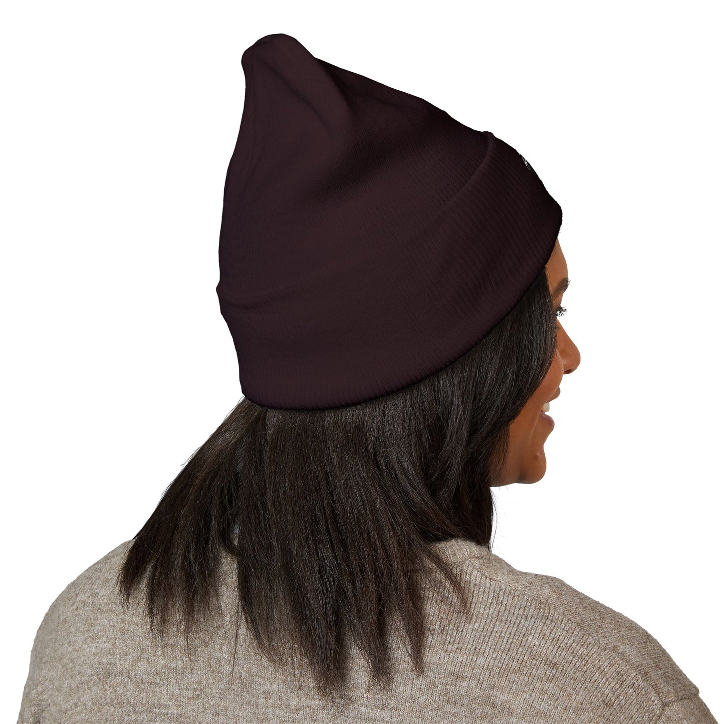 Sinister Embroidered Cuffed Beanie — Gothic Skull Patch Knit Hat