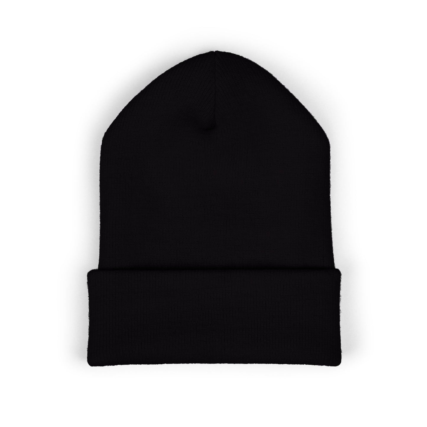 Sinister Embroidered Cuffed Beanie — Gothic Skull Patch Knit Hat