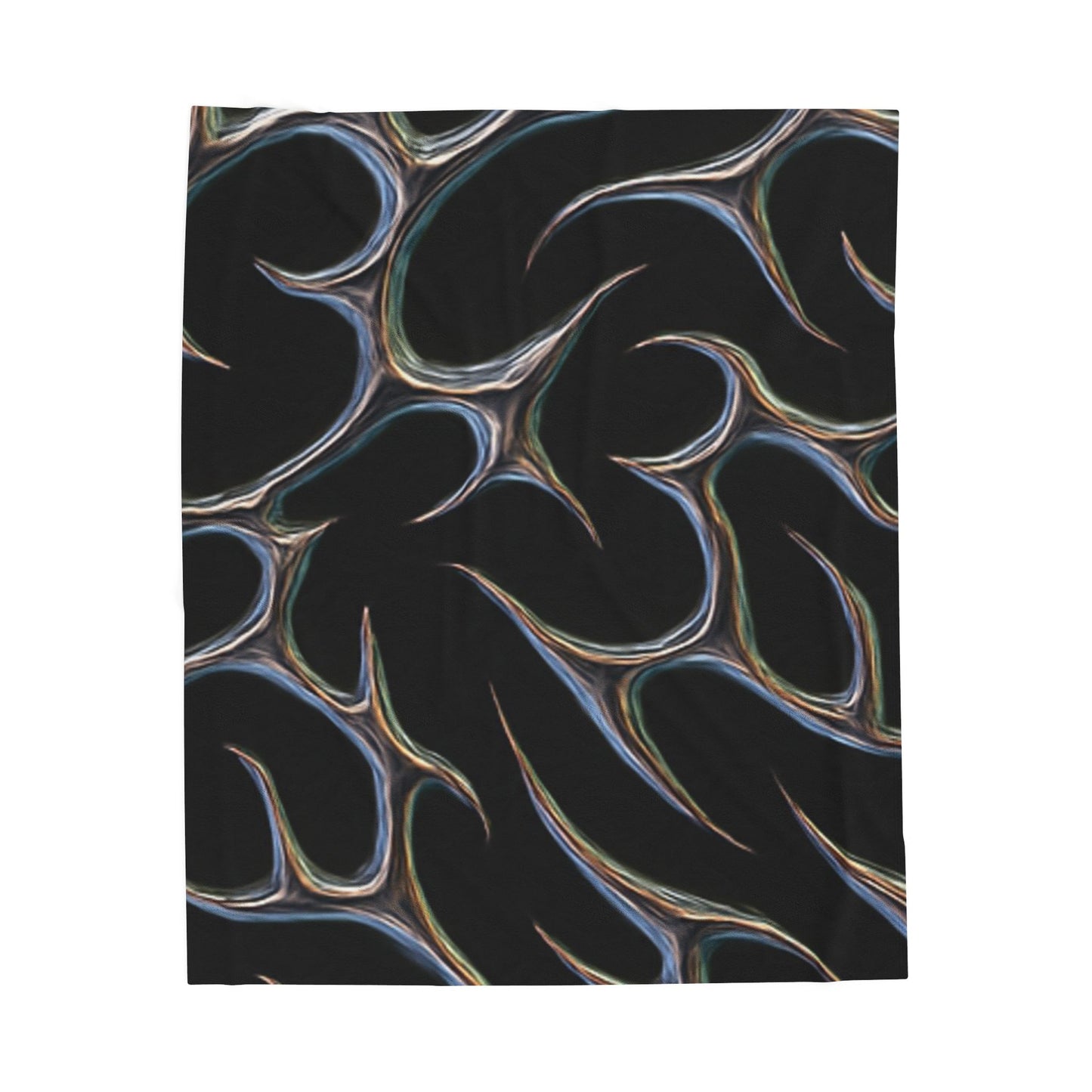Iridescent Flame Pattern Velveteen Plush Blanket — Cozy Black Abstract Throw