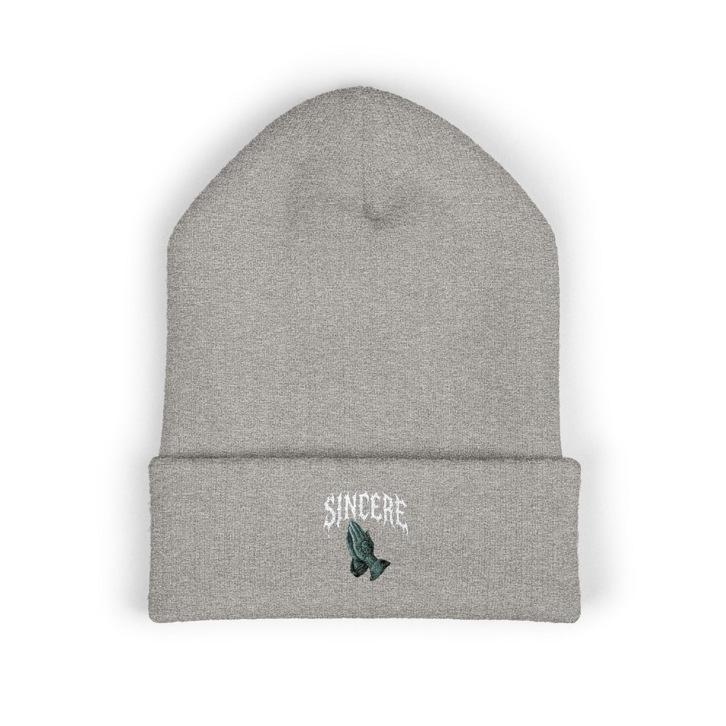 Sinister Embroidered Cuffed Beanie — Gothic Skull Patch Knit Hat