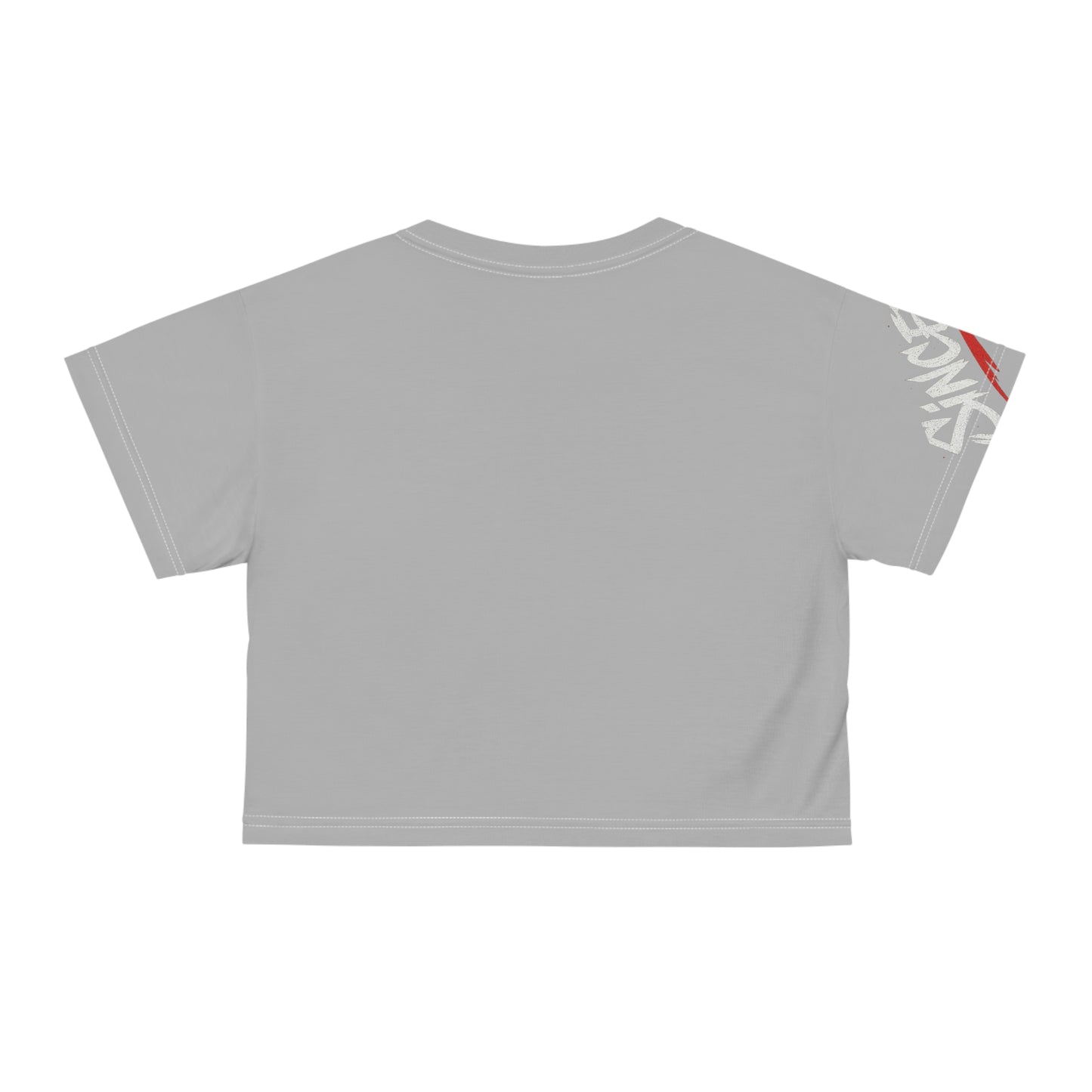 Graphic Crop Tee — Sunglasses Girl Portrait with Bold Red Text