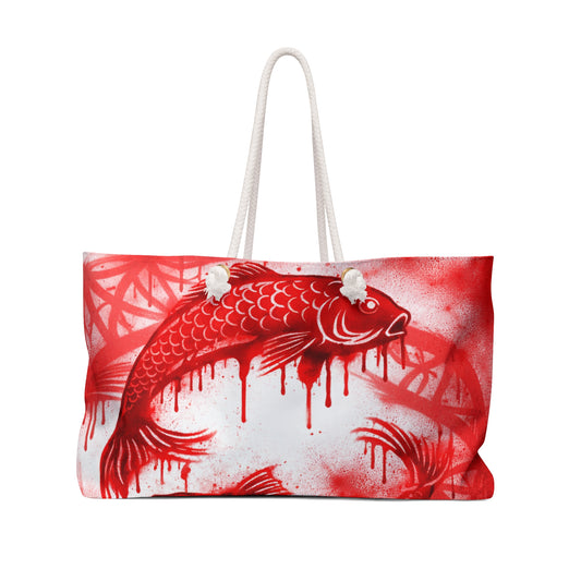 Koi Graffiti Weekender Bag — Sincere Red Street-Art Travel Tote