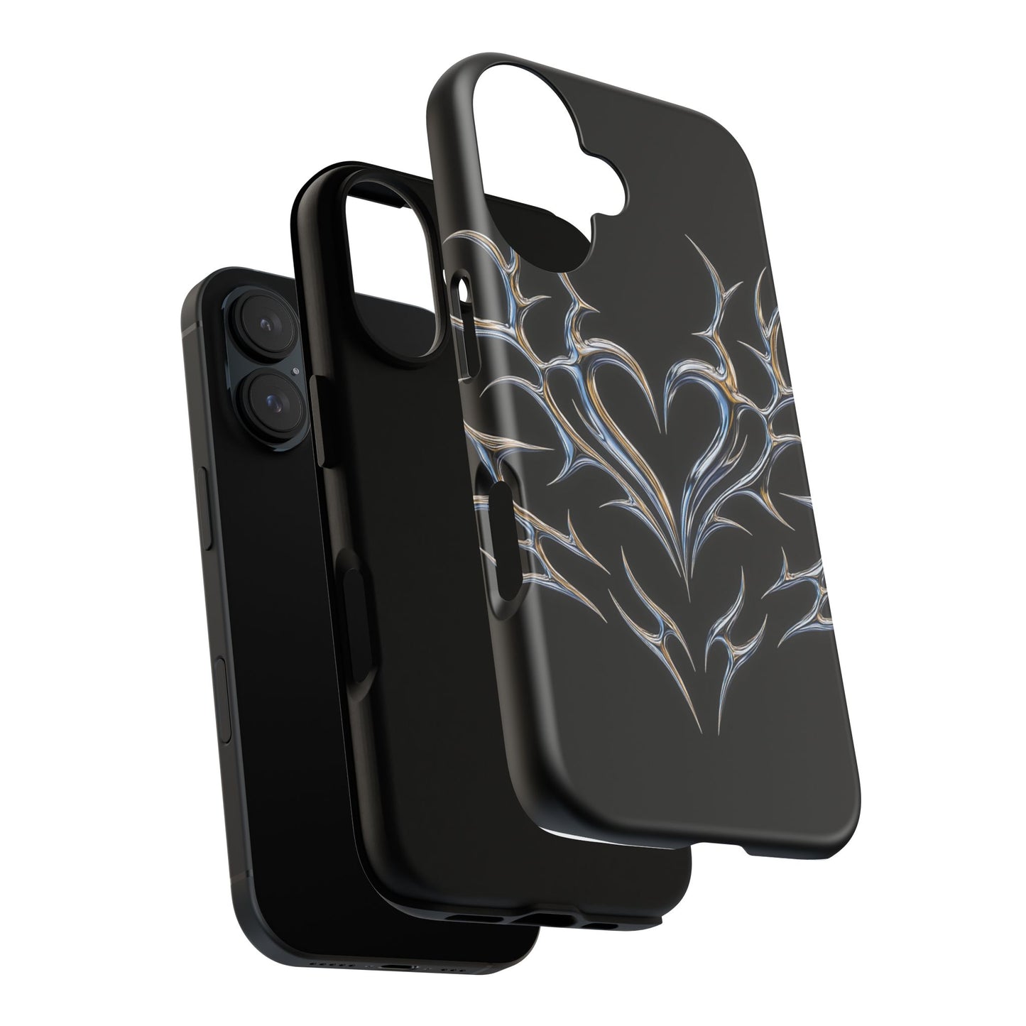 Glossy Tough Phone Case — Metallic Tribal Heart Design