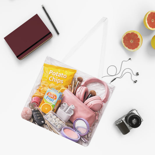 Clear Shoulder Tote Bag with Pink Accessories Photo Print