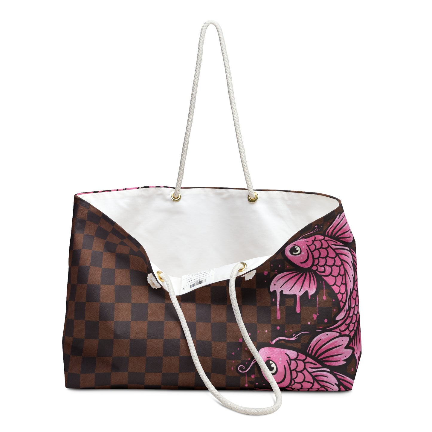 Pink Koi Checkerboard Weekender Bag — Large Travel Tote for Beach & Short Trips