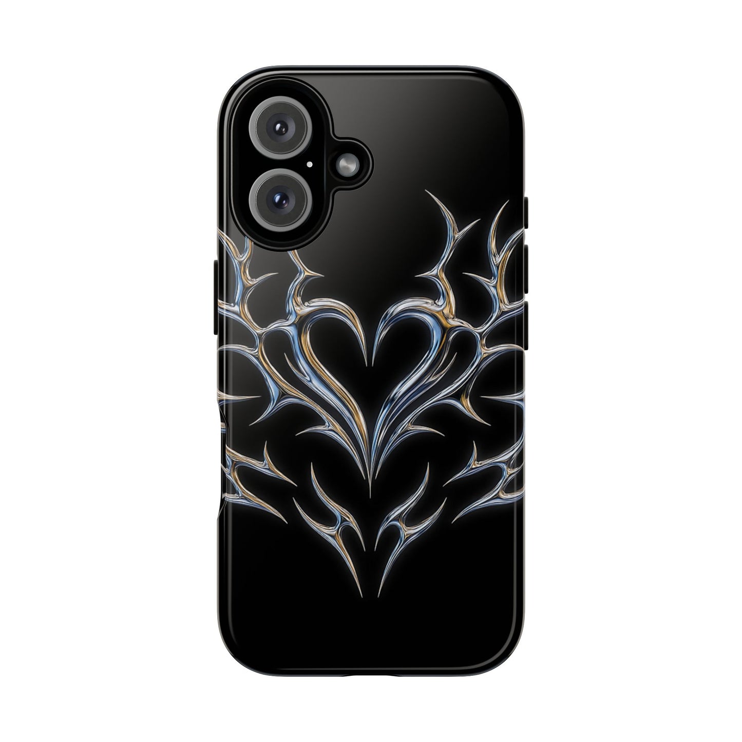 Glossy Tough Phone Case — Metallic Tribal Heart Design