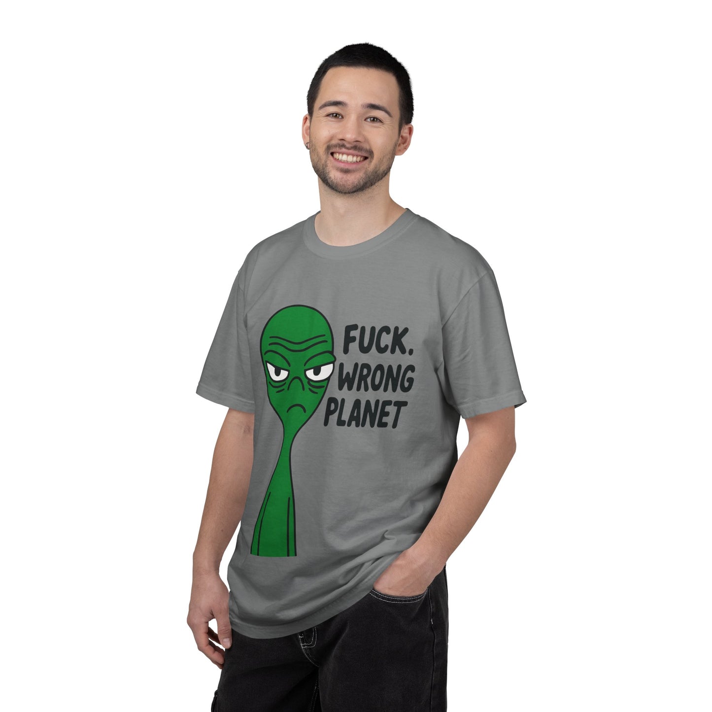 Alien Graphic T-Shirt — "F***, Wrong Planet" Funny Retro Tee