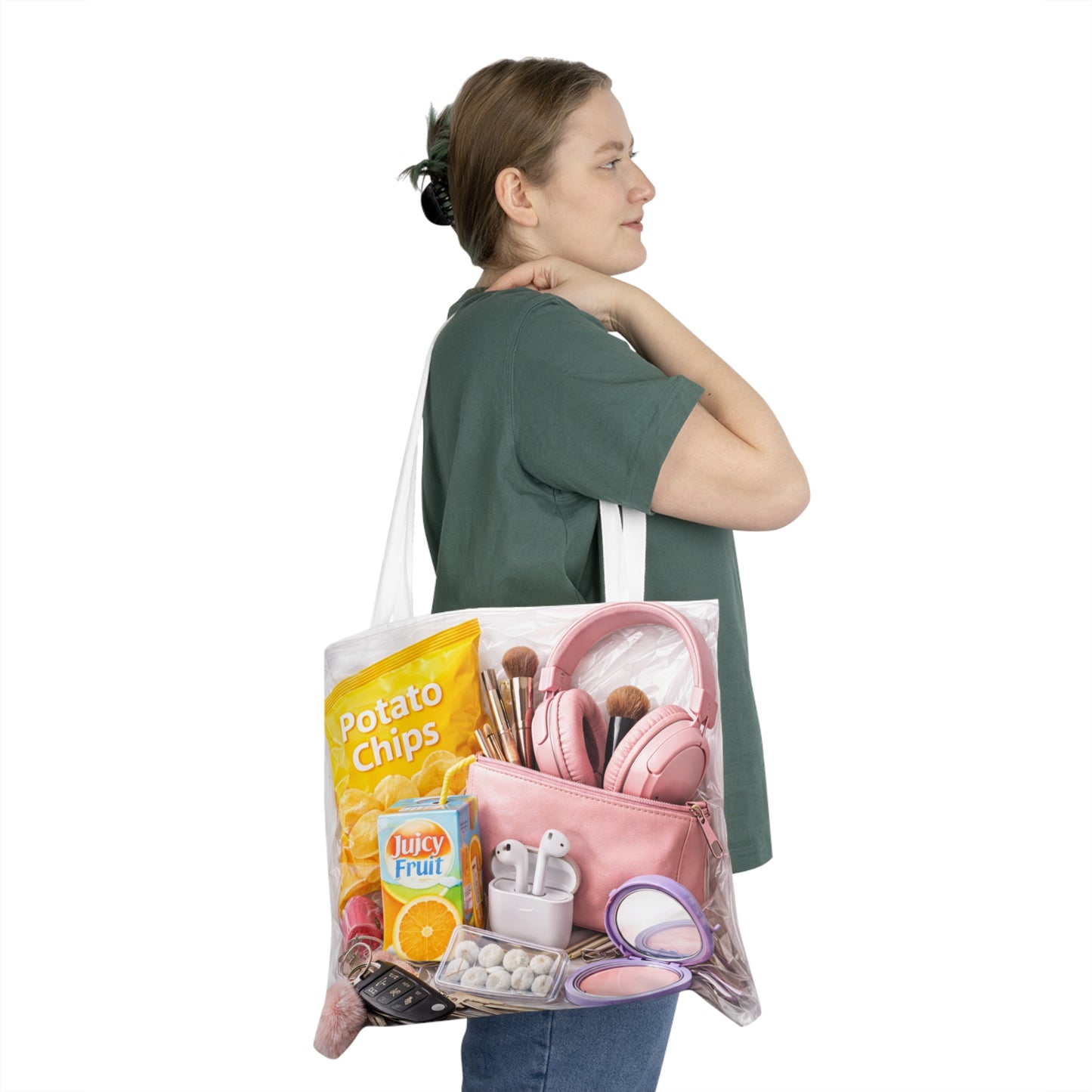 Clear Shoulder Tote Bag with Pink Accessories Photo Print