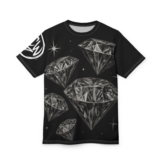 Diamond Pattern Tee — Black All-Over Print Gemstone Graphic Shirt