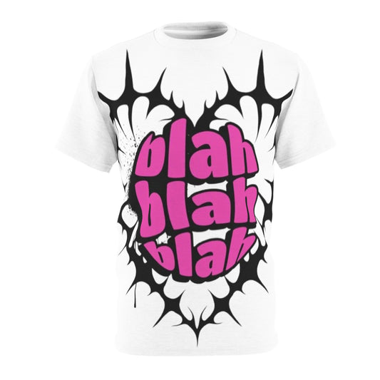 Blah Blah Blah Graphic Tee — Bold Pink Retro Statement T‑Shirt