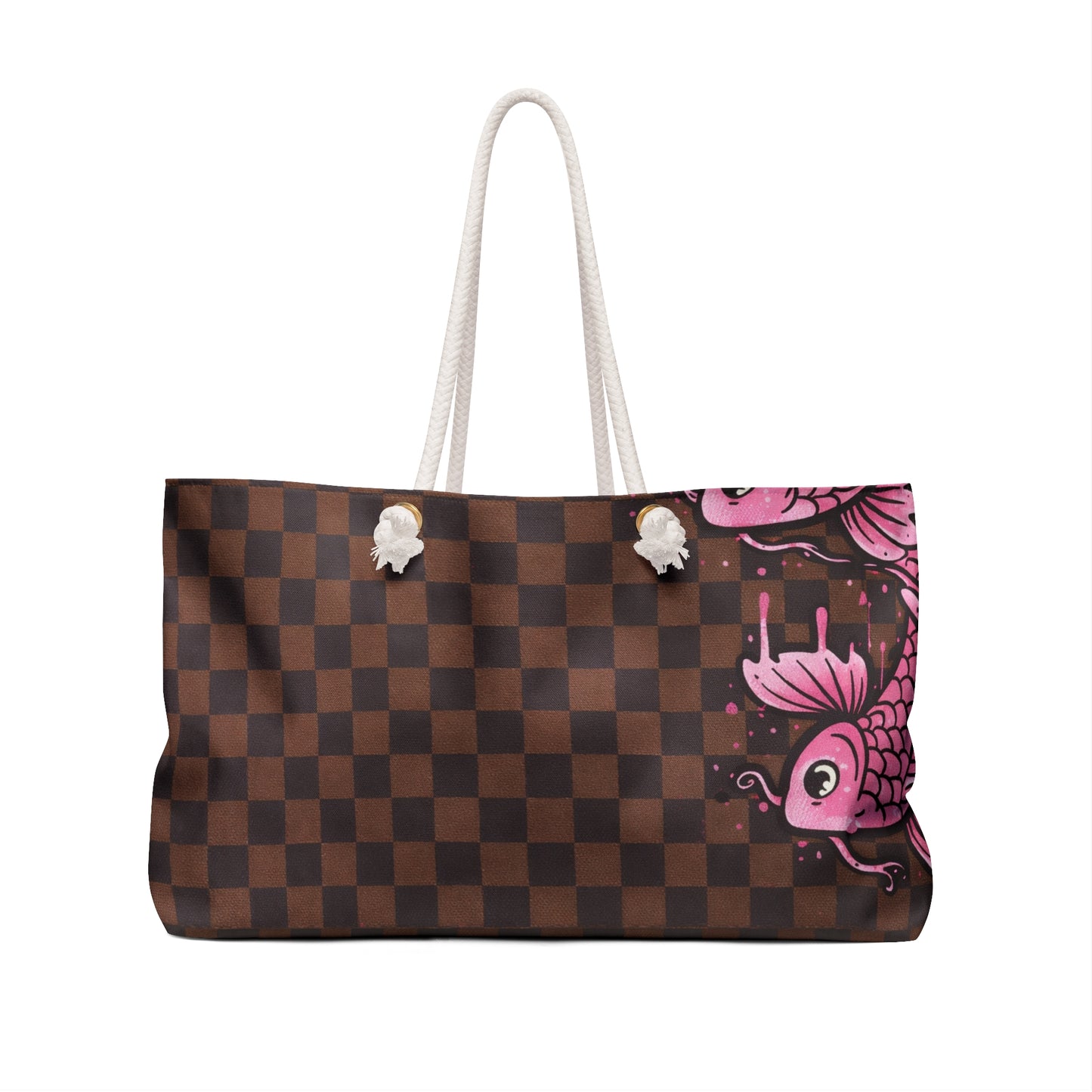 Pink Koi Checkerboard Weekender Bag — Large Travel Tote for Beach & Short Trips