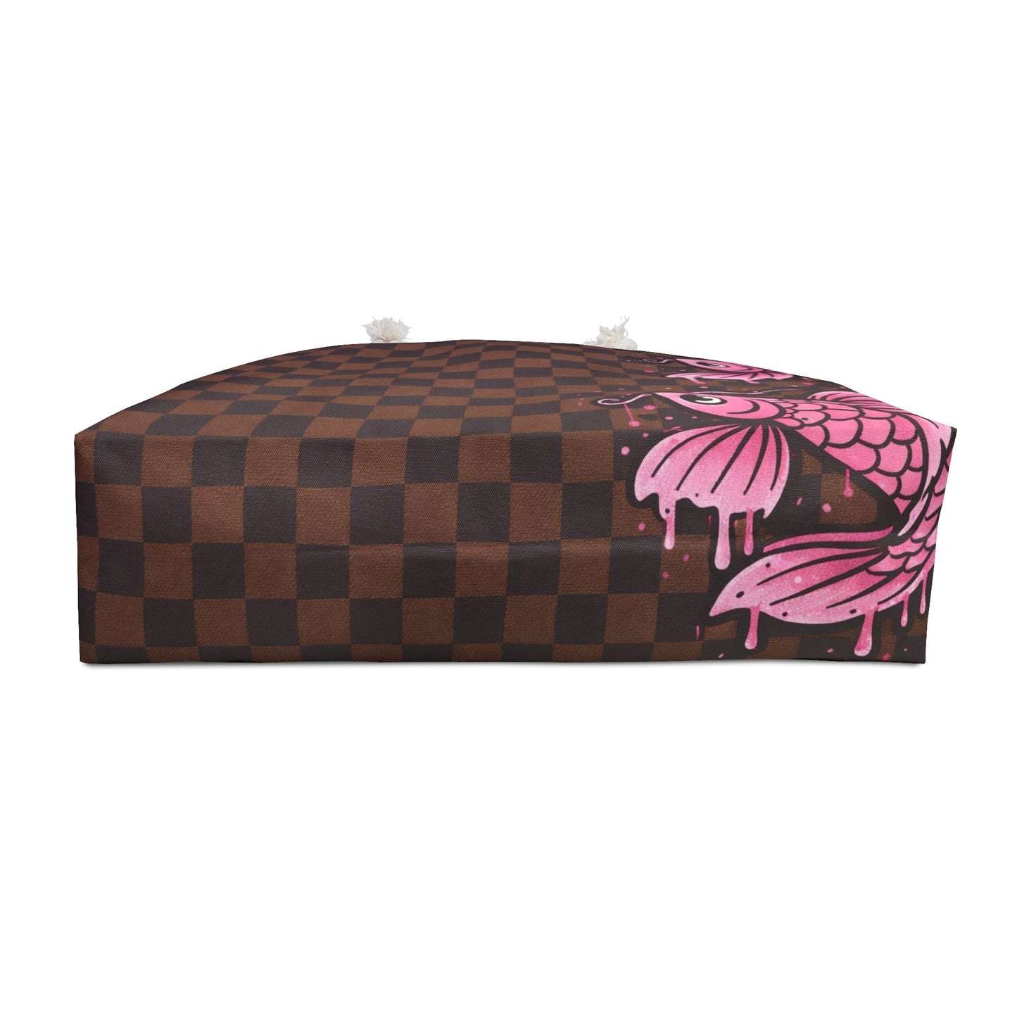 Pink Koi Checkerboard Weekender Bag — Large Travel Tote for Beach & Short Trips