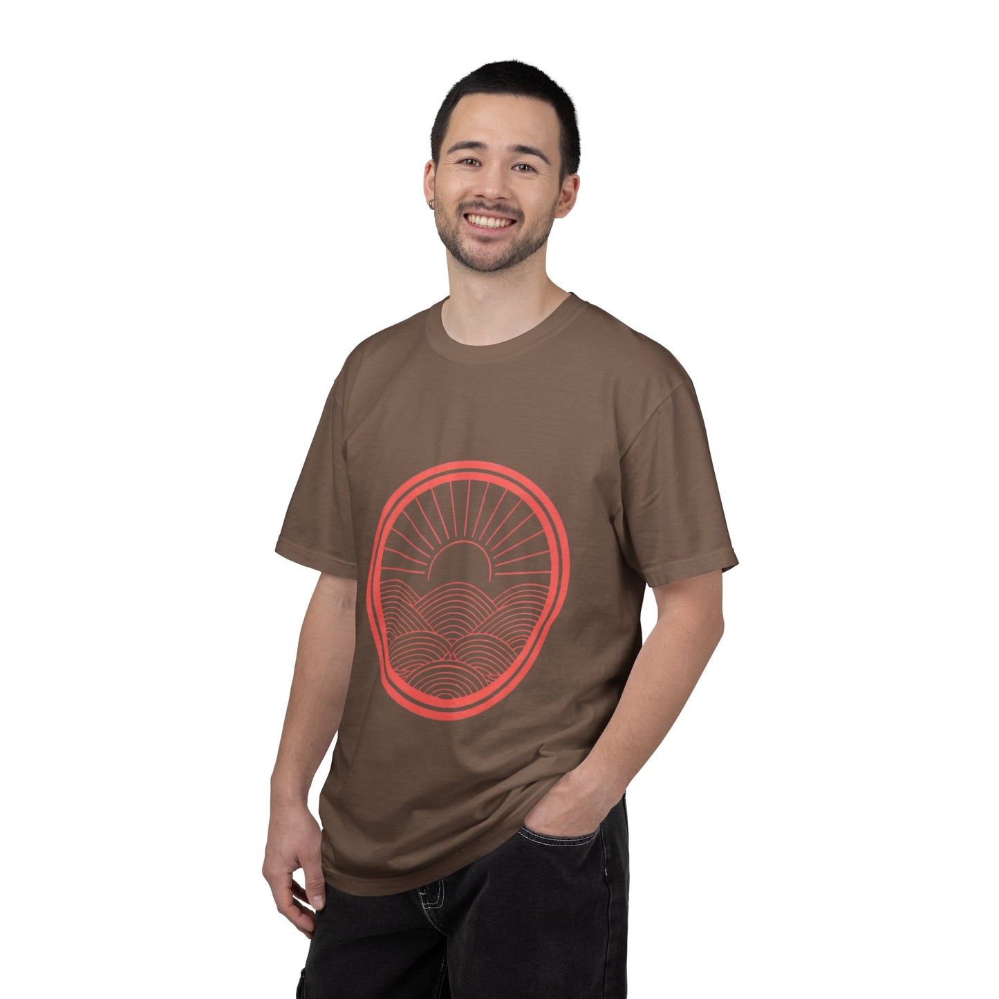 Sunrise Waves T-Shirt — Minimal Coral Circle Graphic Tee