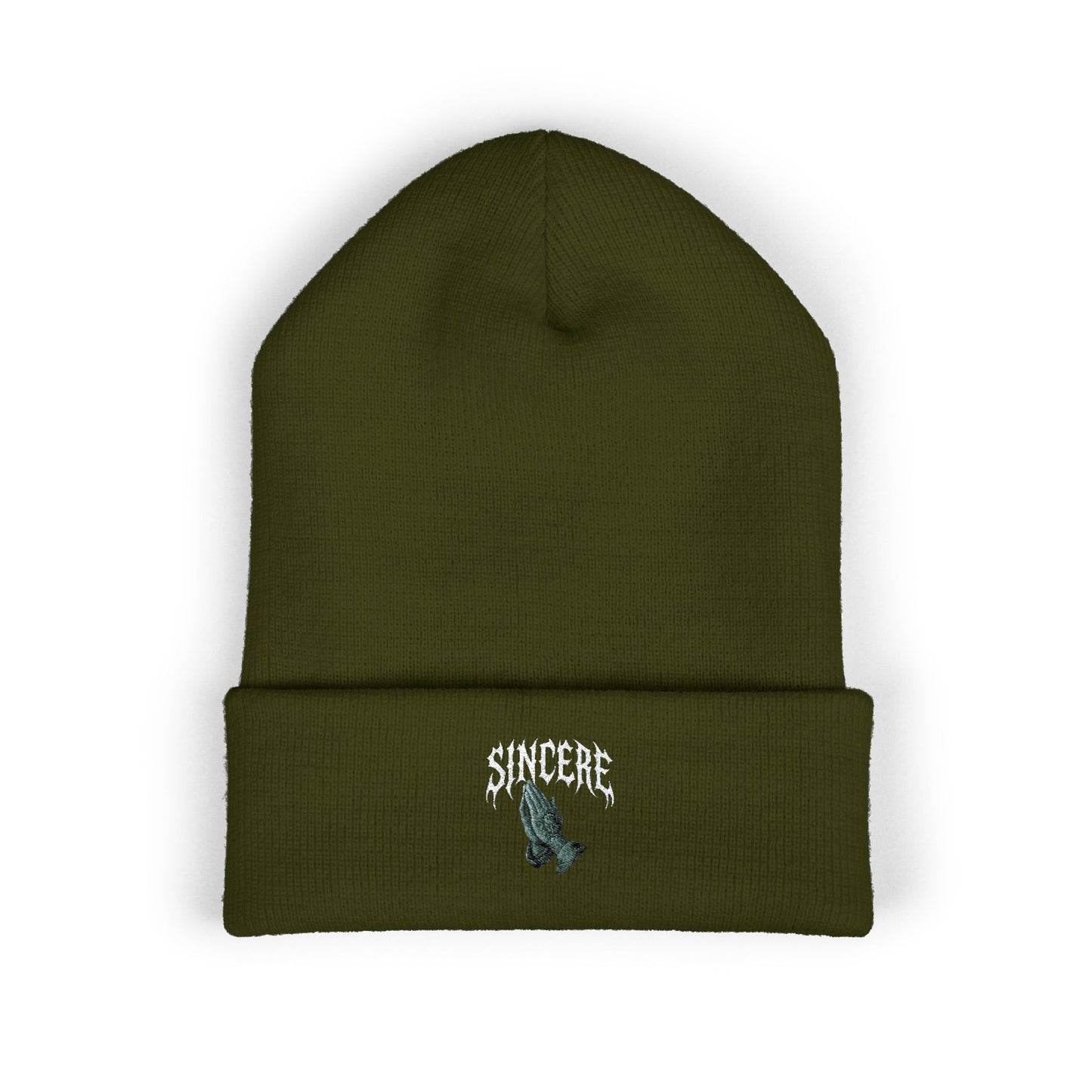 Sinister Embroidered Cuffed Beanie — Gothic Skull Patch Knit Hat