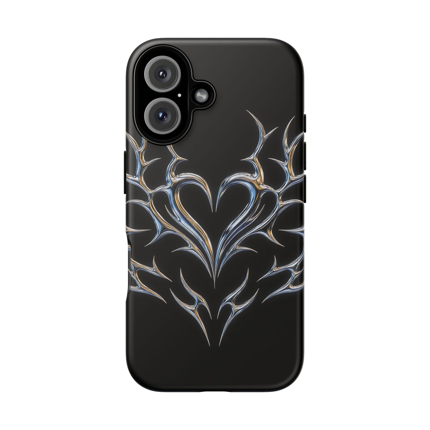 Glossy Tough Phone Case — Metallic Tribal Heart Design