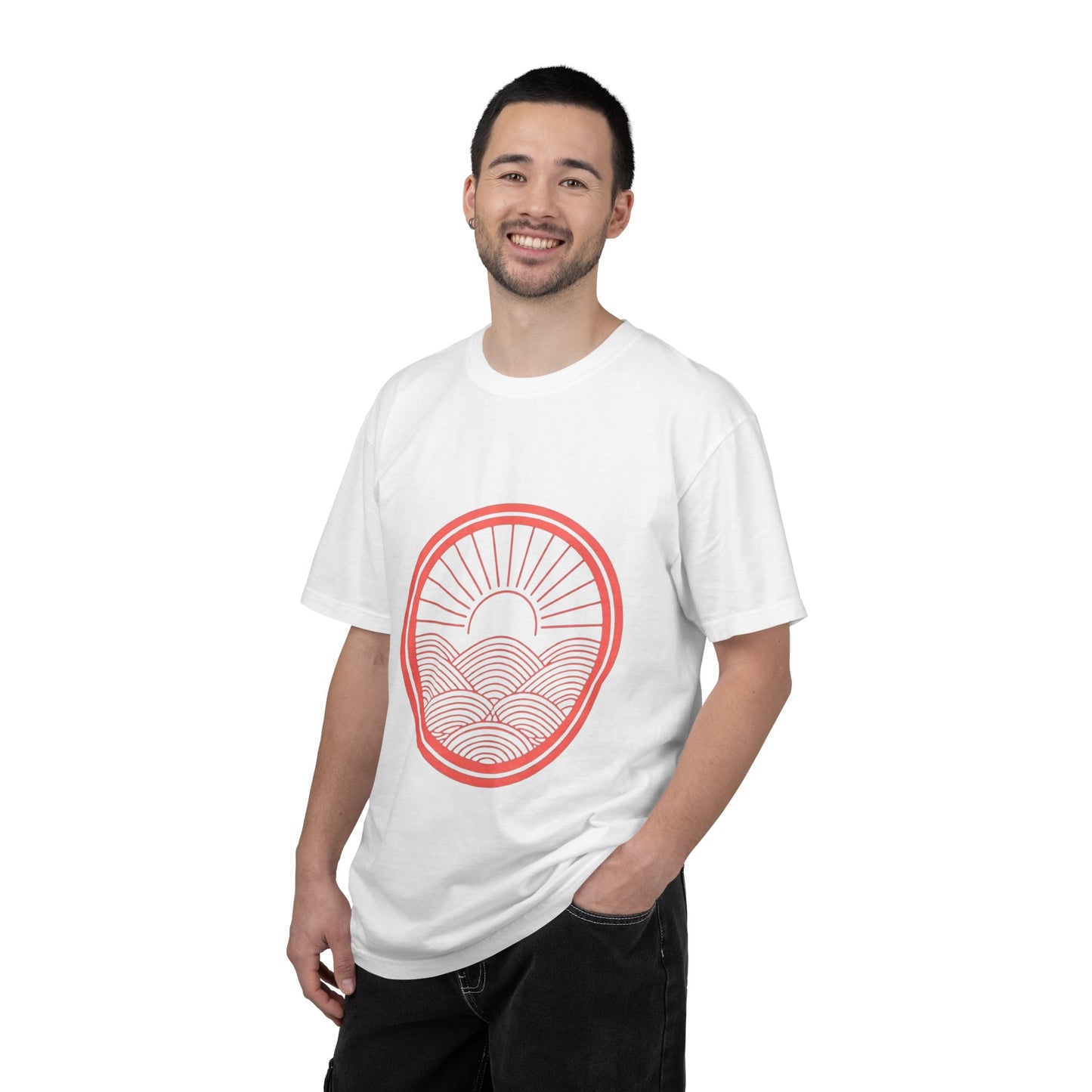 Sunrise Waves T-Shirt — Minimal Coral Circle Graphic Tee