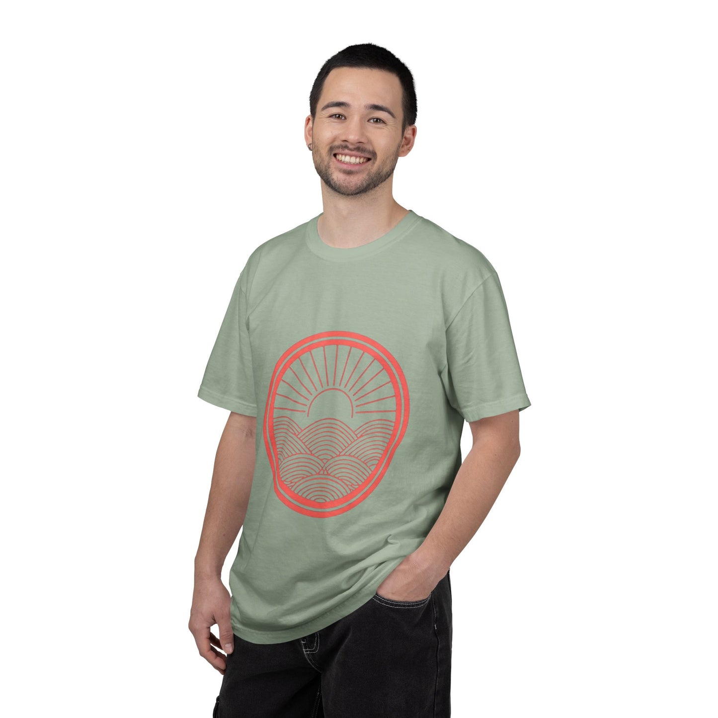 Sunrise Waves T-Shirt — Minimal Coral Circle Graphic Tee