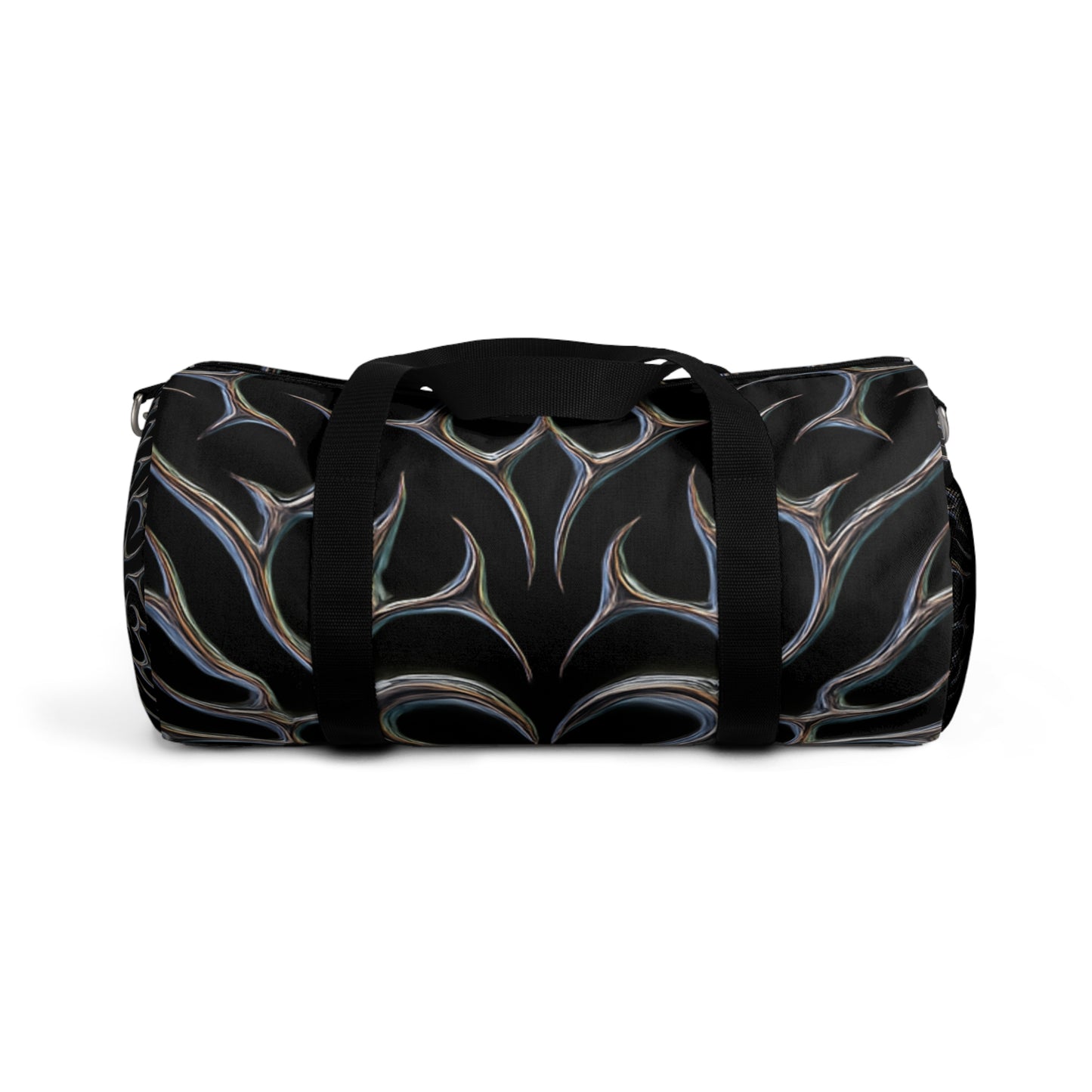 Black Abstract Flame Duffel Bag – Stylish Travel & Gym Overnight Bag