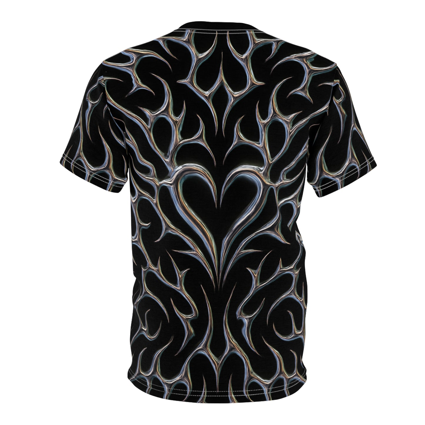 Tribal Heart Graphic Tee — Metallic Flame Design T-Shirt