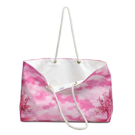 Pink Cloud Koi Weekender Bag — Large Travel Tote for Beach & Weekend Getaways
