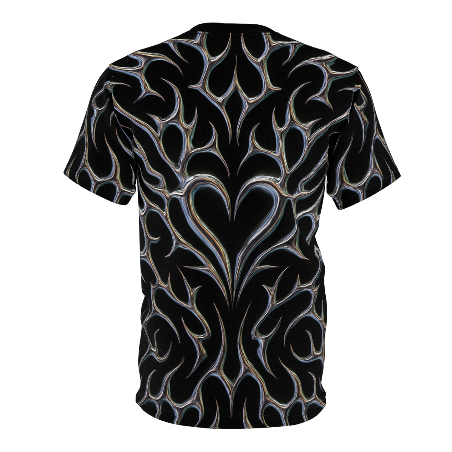 Tribal Heart Graphic Tee — Metallic Flame Design T-Shirt