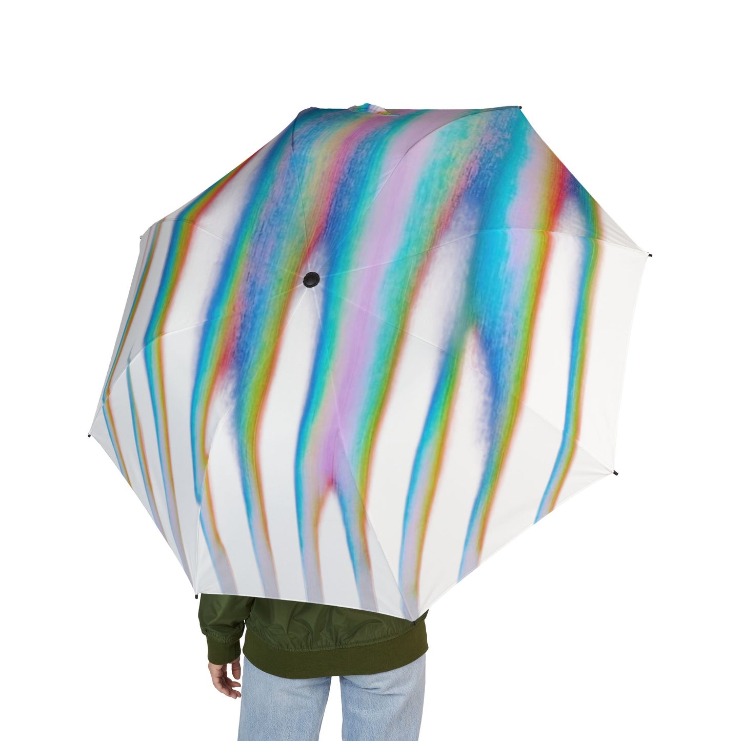 Foldable Umbrella — Iridescent Rainbow Stripes Waterproof Compact Umbrella