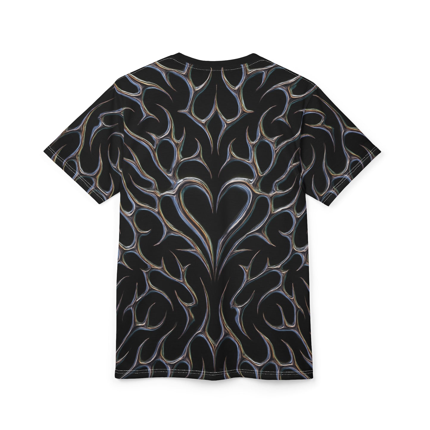 Tribal Heart Graphic Tee — Metallic Flame Design T-Shirt