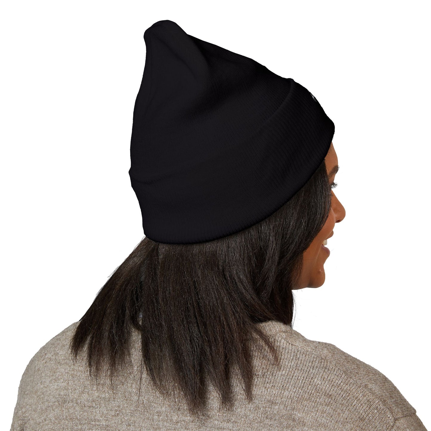 Sinister Embroidered Cuffed Beanie — Gothic Skull Patch Knit Hat